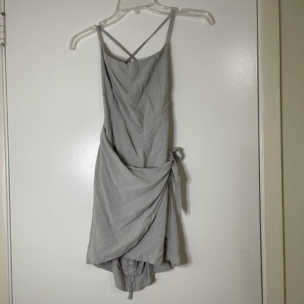 WHITEFOX gray wrap lace back mini fit and flare dress size medium